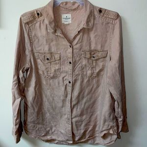 womens button down top in dusty rose pink